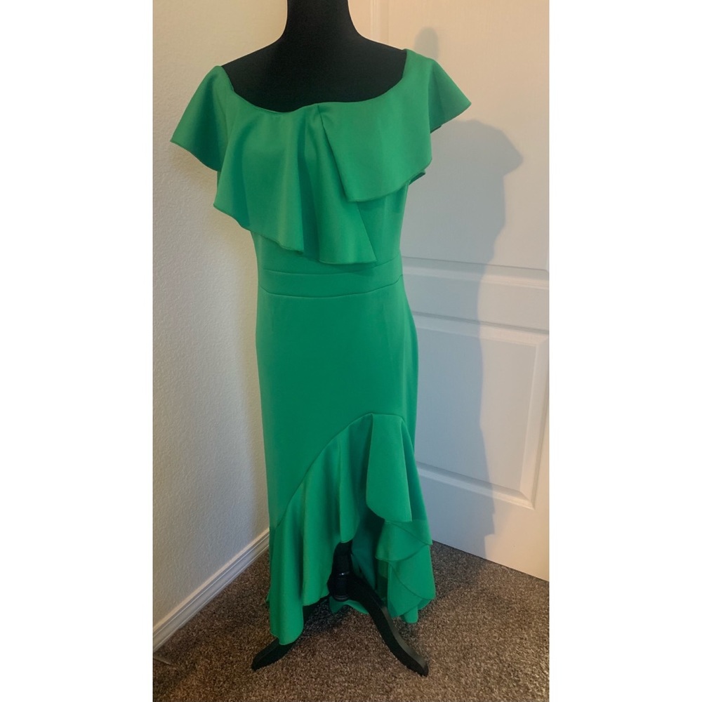 Venus High Low Ruffle Dress Green L